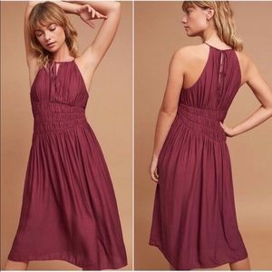 Anthropologie Moulinette Soeurs Plum Smocked Halter Midi Dress NWT Size 0